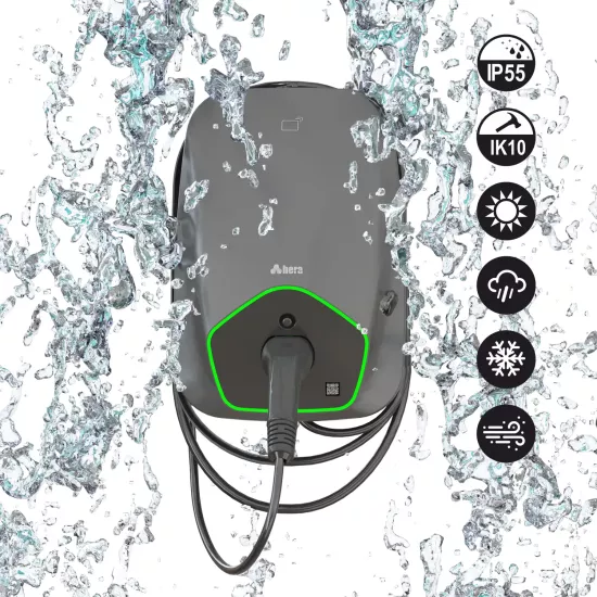 Hera 7.4 kW Kablolu Duvar Tipi Şarj Cihazı - Type 2 Uyumlu, Hızlı Şarj